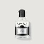 Creed Aventus perfume bottle on a light gray background